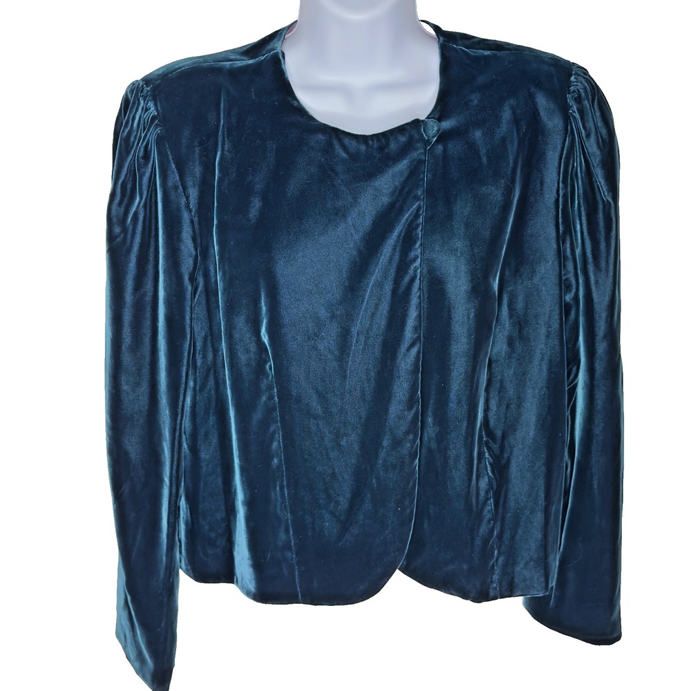 Vintage 80s Victoire Jacket Womens 14 Puff Sleeve Blazer USA Velvet Glam Union